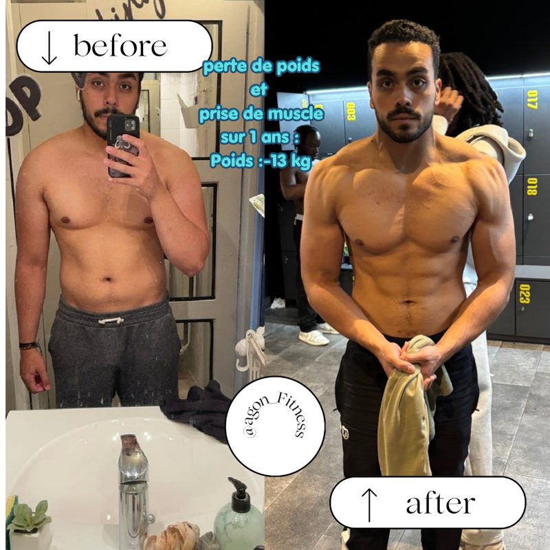 Avant / après d'un client : perte de poids et prise de muscle en 1 an