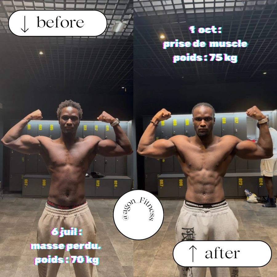 Transformation de Jean-Pierre, de face : 70 kg le 6 juillet, 75 kg le 1er octobre
